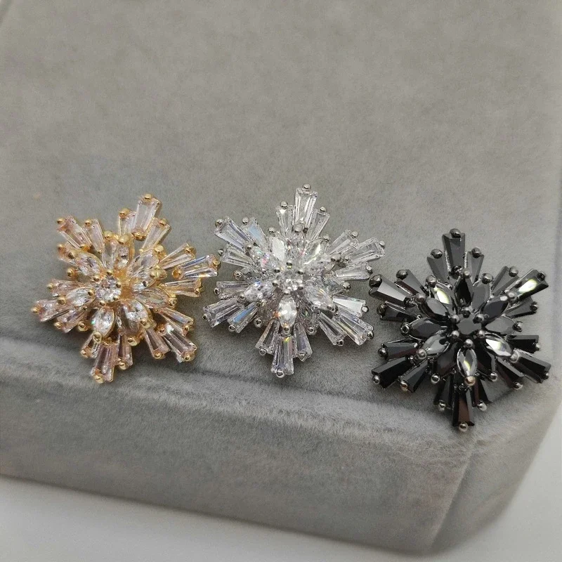 5pc/lot Luxury Snowflake Style Zircon Button Micro Set Zircon Copper Plated Jewelry Accessories DIY Shirt Dress