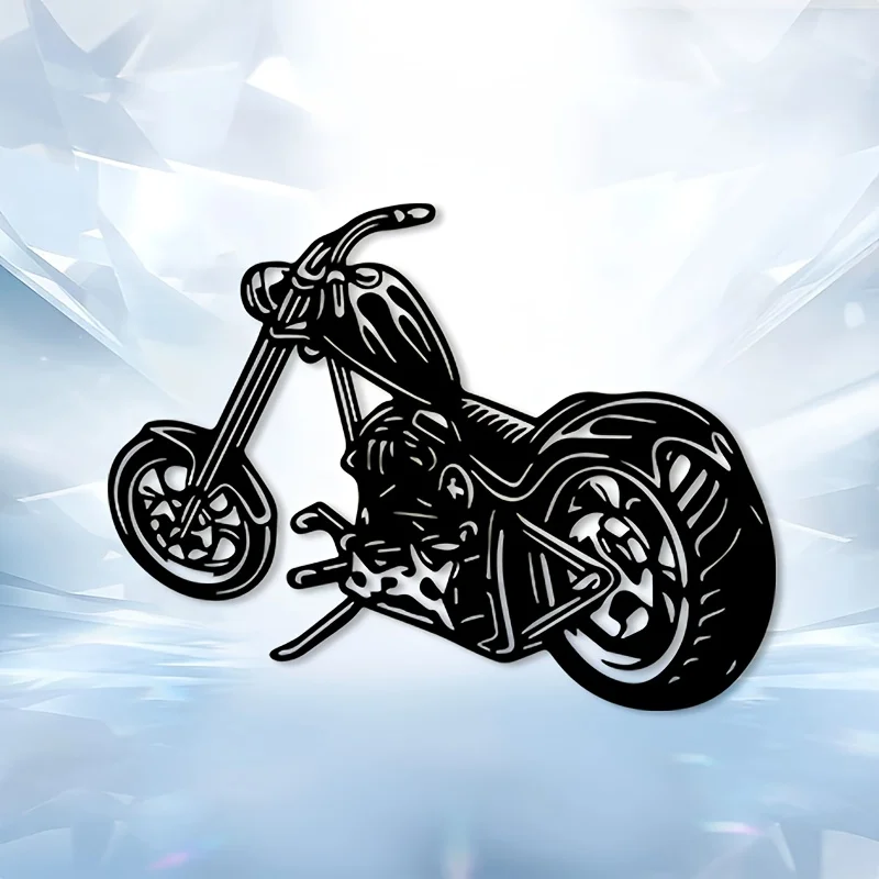 Biker Rider Motorcycle Silhouette Metal Wall Art 2D Flat Laser Cut Powder Coated Iron Sculpture, Rustic Hanging Decor