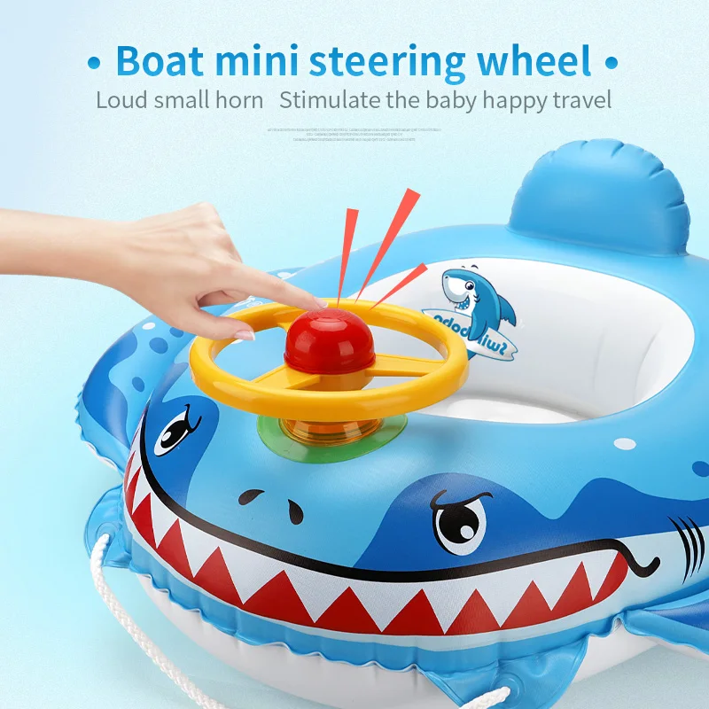 Flotador de piscina para bebé con accesorios de pistola de agua, anillo de natación de tiburón, juguetes inflables divertidos, asiento de natación, barco para 3-6 años