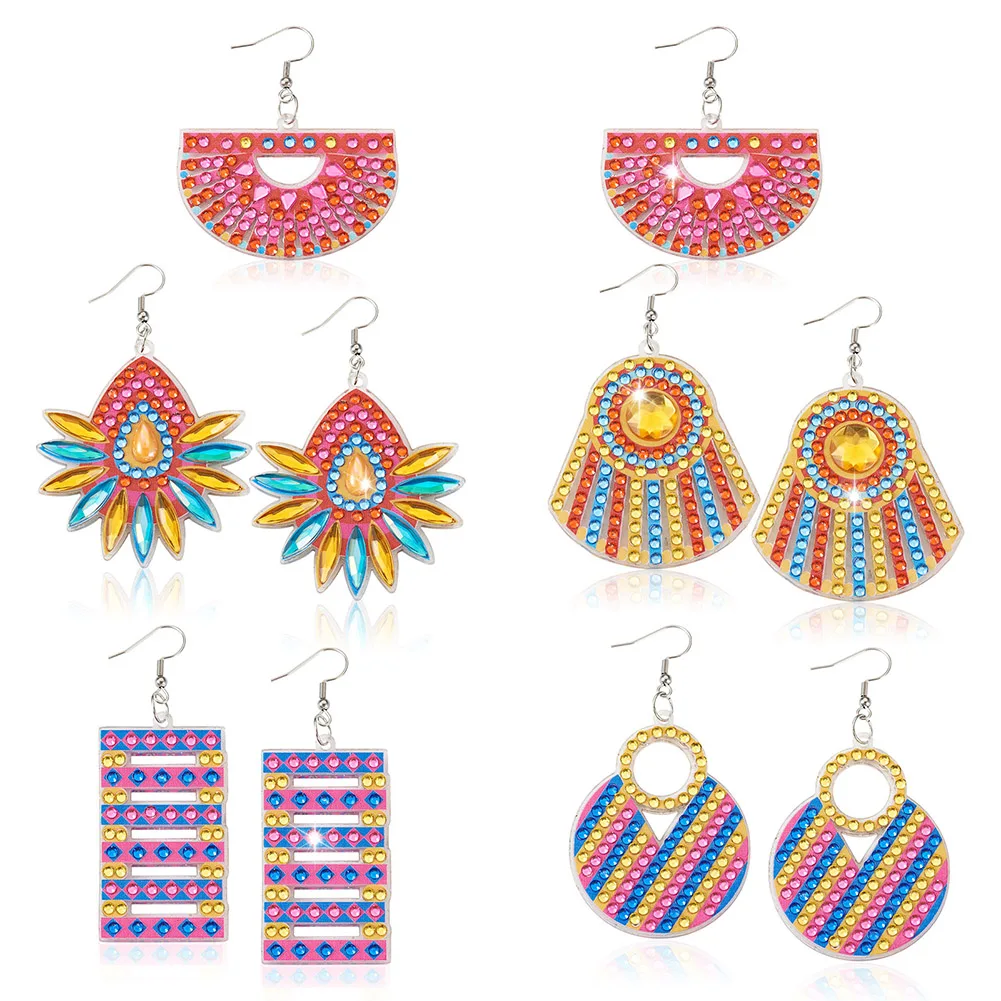 1 Set Boho Diamond Painting Earrings Making 5D Diamond Art Cute Bohemian Earring for Vacation Jewelry DIY Craft Beginner Gift