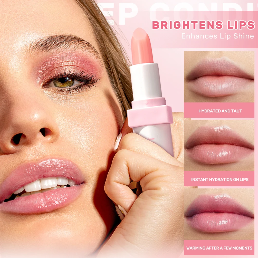 QIBEST Natural Lip Balm Moisturizing Temperature Changing Color Lipstick Lip Gloss Tint Plumper Reduces Lip Lines Lips Makeup