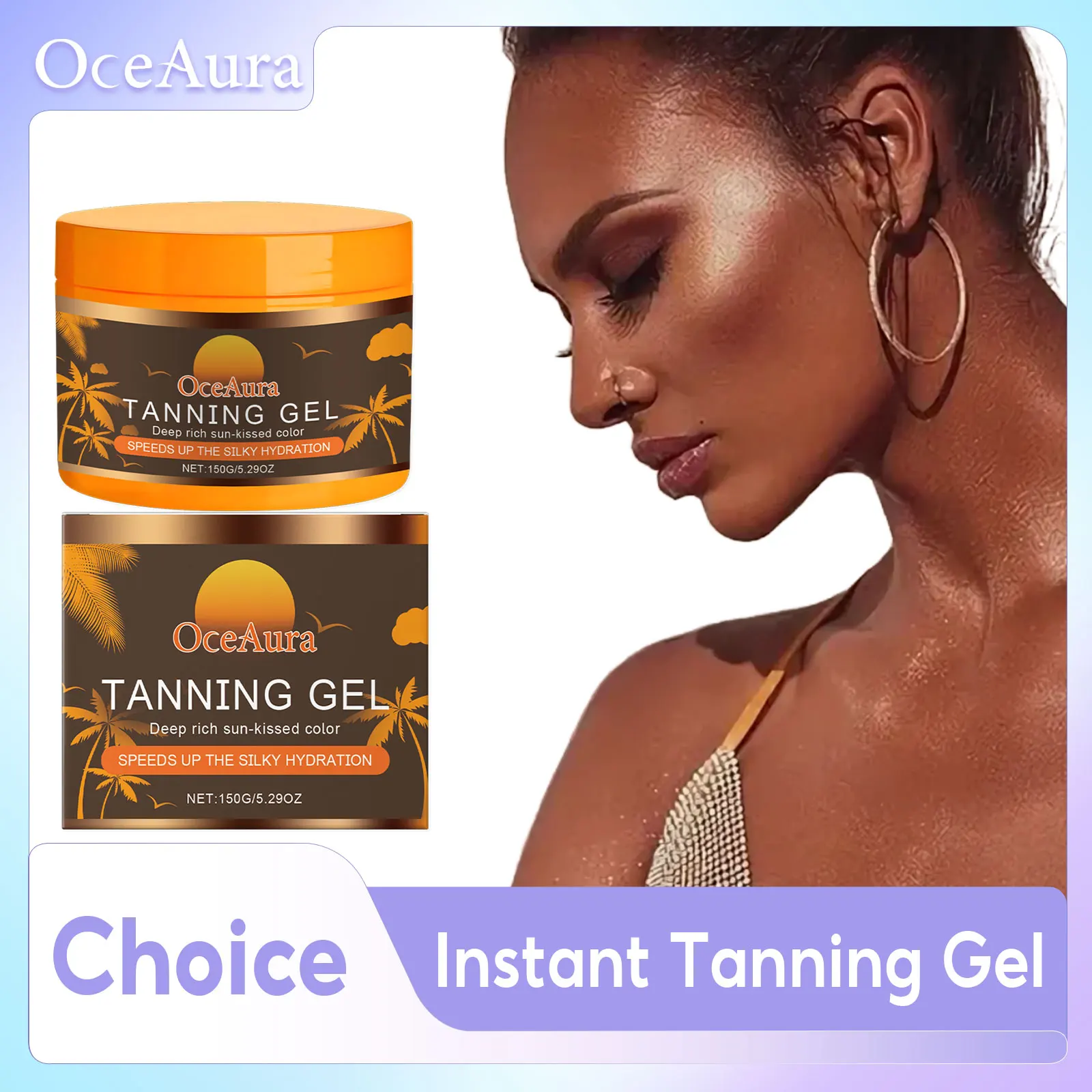 Gel Intensivo para Bronceado OceAura, Acelerador del Bronceado, Bronceador Corporal Brillante, Protección UV, Crema Hidratante para Bronceado