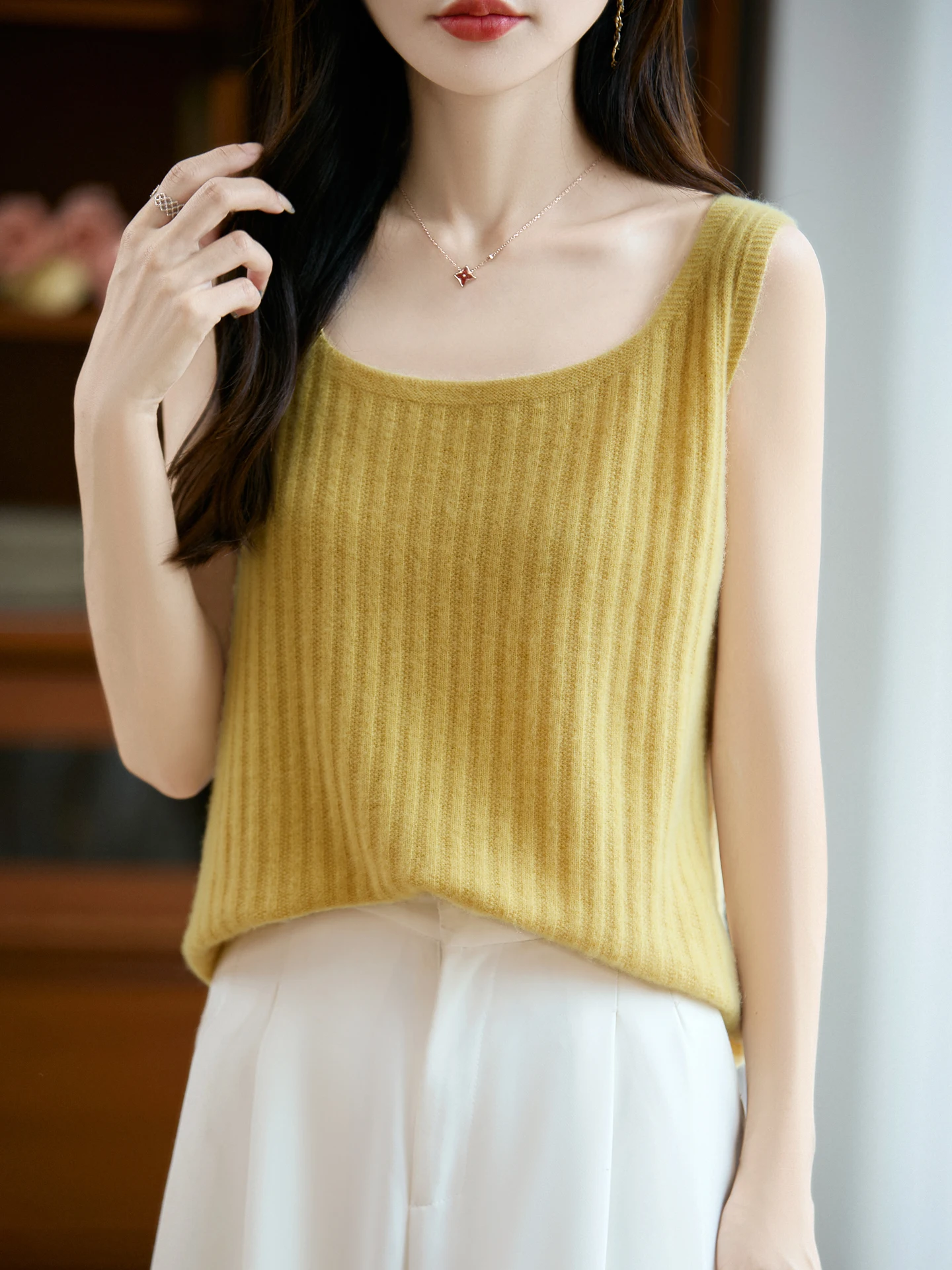 

TLOML Women's 100% Merino Wool Sweater O-neck Vest Simple Style Sweater Spring Autumn Strappy Top Soft Warm Comfy Popular Tops
