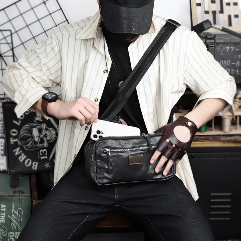 2024 Genuine Leather Men\'s Shoulder Bag New Style Male Crossbody Messenger Bags Sport Storage Sling Shoulder Pack