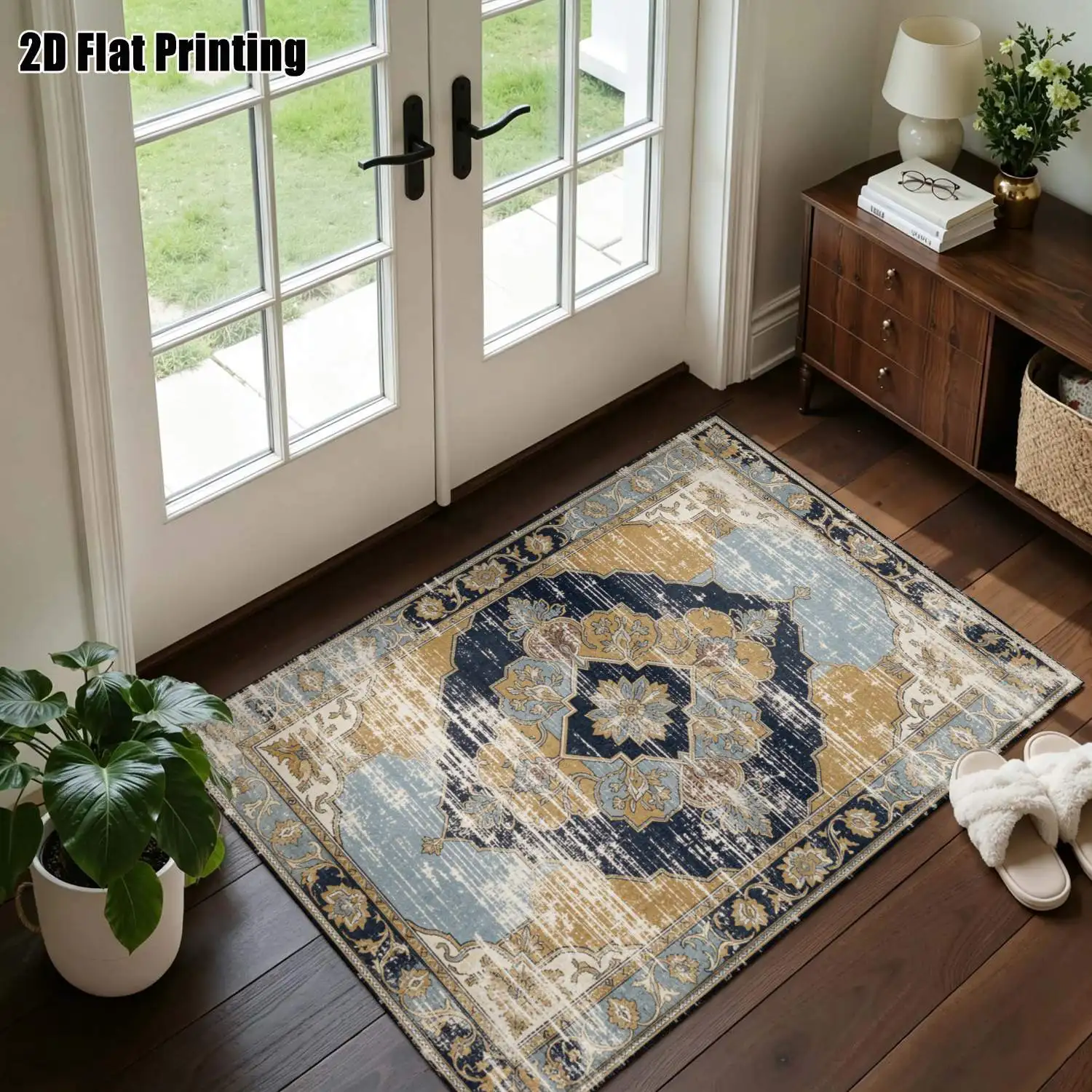 1Pc 2D Printed Purple-Gray Geometric Retro Pattern Carpet, Bohemian/Modern Minimalist/Nordian Style, Multi-Size, Machine Washable, Suitable for Home Decor & Multi-Scene Use