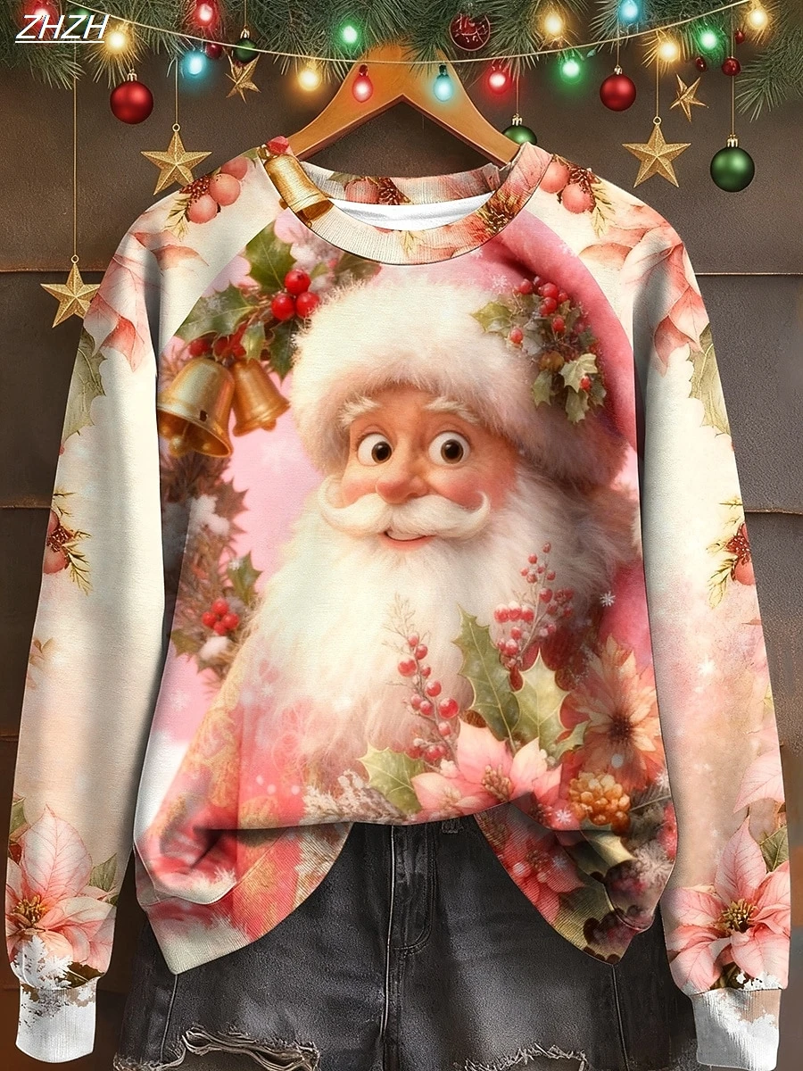 Christmas Women's Sweatshirts Graphic Santa Claus Casual Long