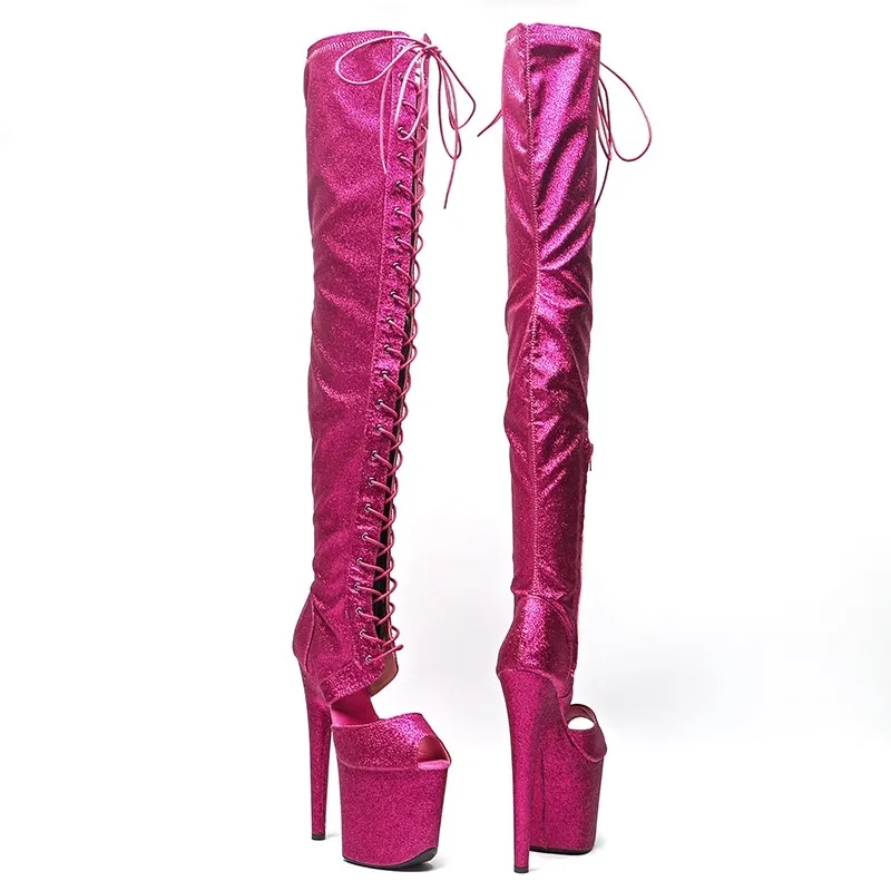 Mulheres Sapato de Salto Alto com Renda, Botas de Dança Pole, Plataforma de Festa, Mostra Modelo Sexy, PU Superior, 20cm, 8 ", 544