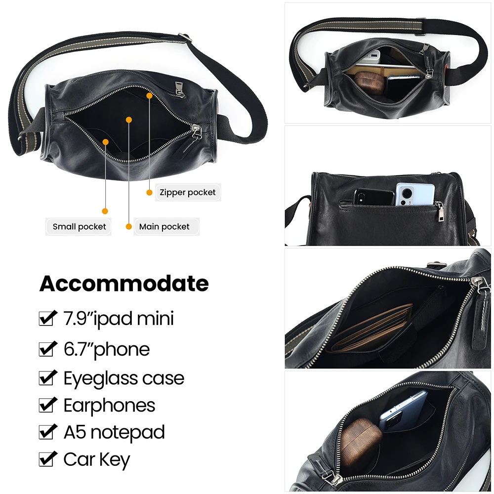 Top layer cowhide fashionable shoulder bag for men trendy single shoulder bag men's genuine leather retro crossbody bag