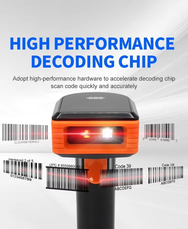 High Speed Wireless 2D Barcode Scanner Handheld QR Code Reader PDF417 Bar Code Scanner for Mobile Payment Supermarket Logistics