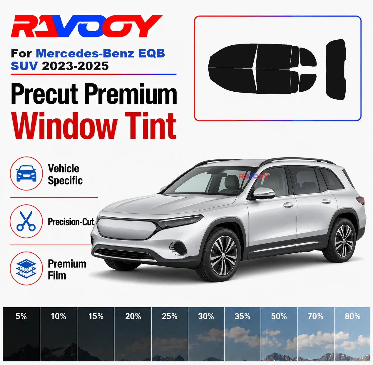 Premium Precut Window Tint Kit Front Windows Rear Windows Rear Windshield For Mercedes-Benz EQB SUV 2023-2025 Nano Ceramic Film