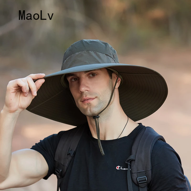 Summer Wide Large Brim Men Fisherman Hat Waterproof UV Protection Sun cap Hiking Fishing Climbing Oversized Safari Bucket Hats