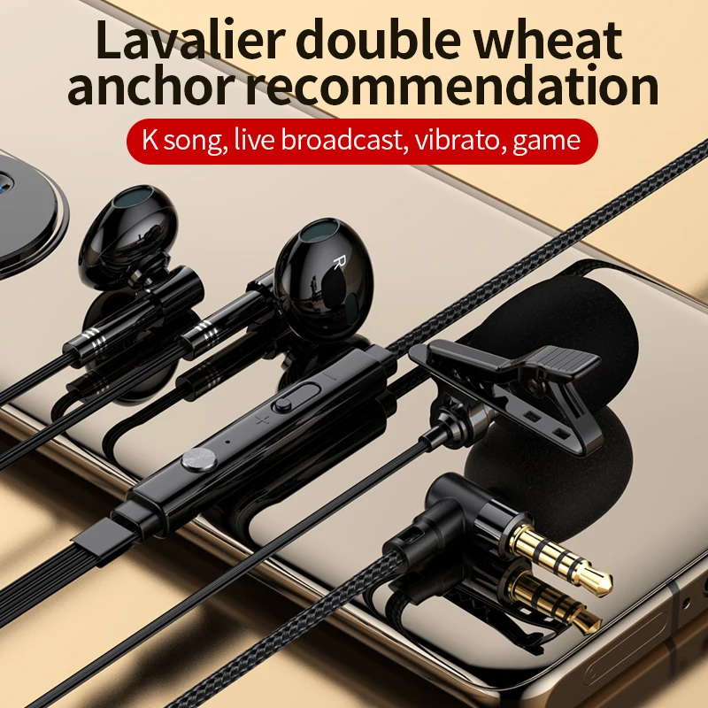 [2 en 1] Microphone Lavalier avec écouteurs Mini microphones portables à revers à pince pour l'enregistrement vidéo, la diffusion en direct, la cours en ligne
