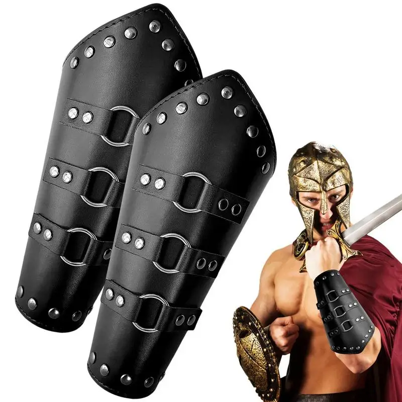 

Leather Bracers Medieval 2 Pcs Adjustable Faux Leather Bracers Viking Bracers Arm Guard For Men Women Proctective Bracers