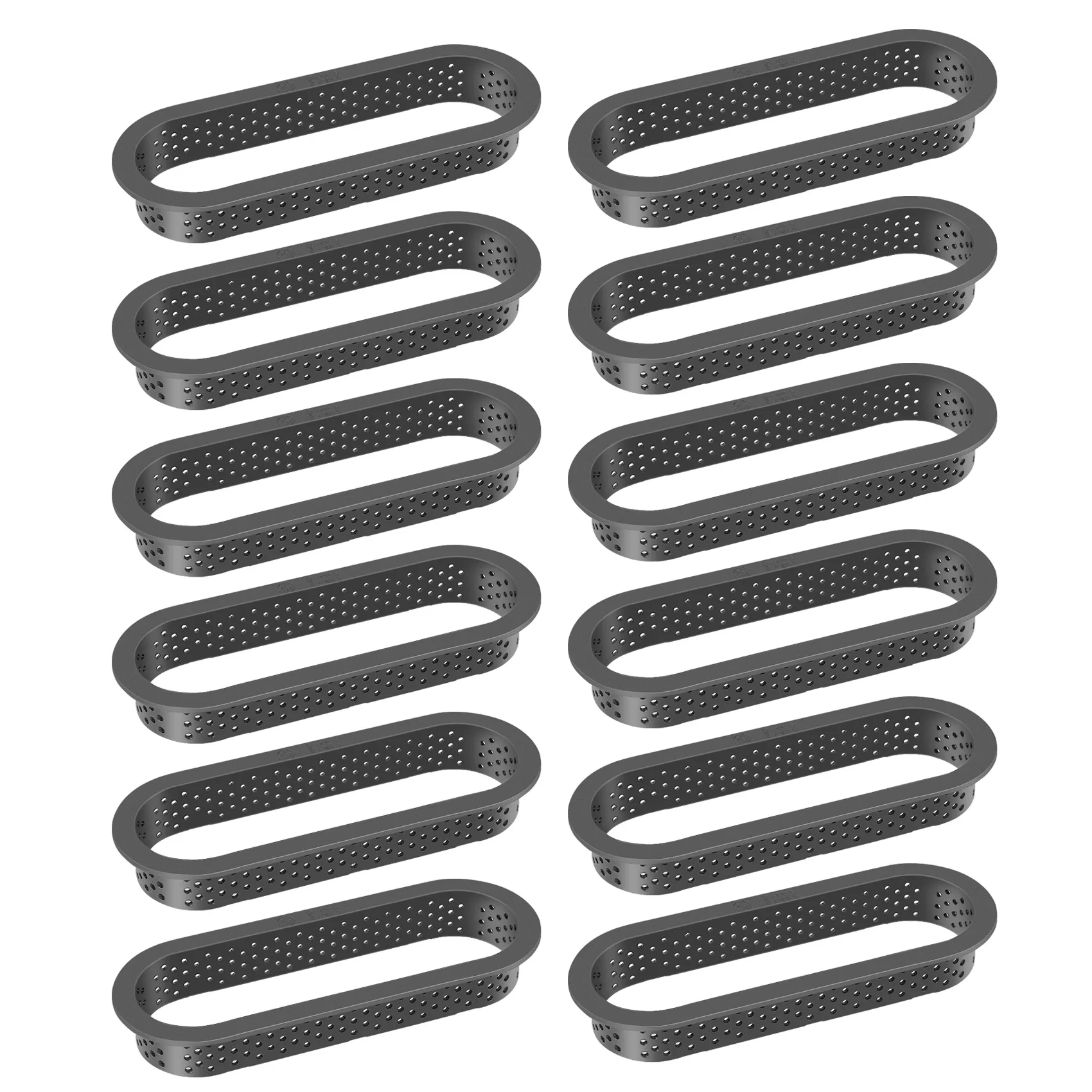 

B62B 12 Pieces Oval Tart Rings Heat-Resistant Perforated Cake Mousse Ring Non Stick Bakeware Tart Mini Cake Mold Cake Rings