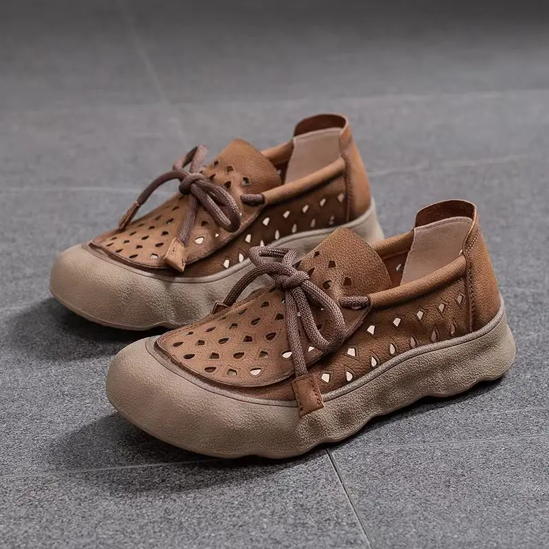 Women's Genuine Leather Non-Slip Training Sneakers - Lace-Up