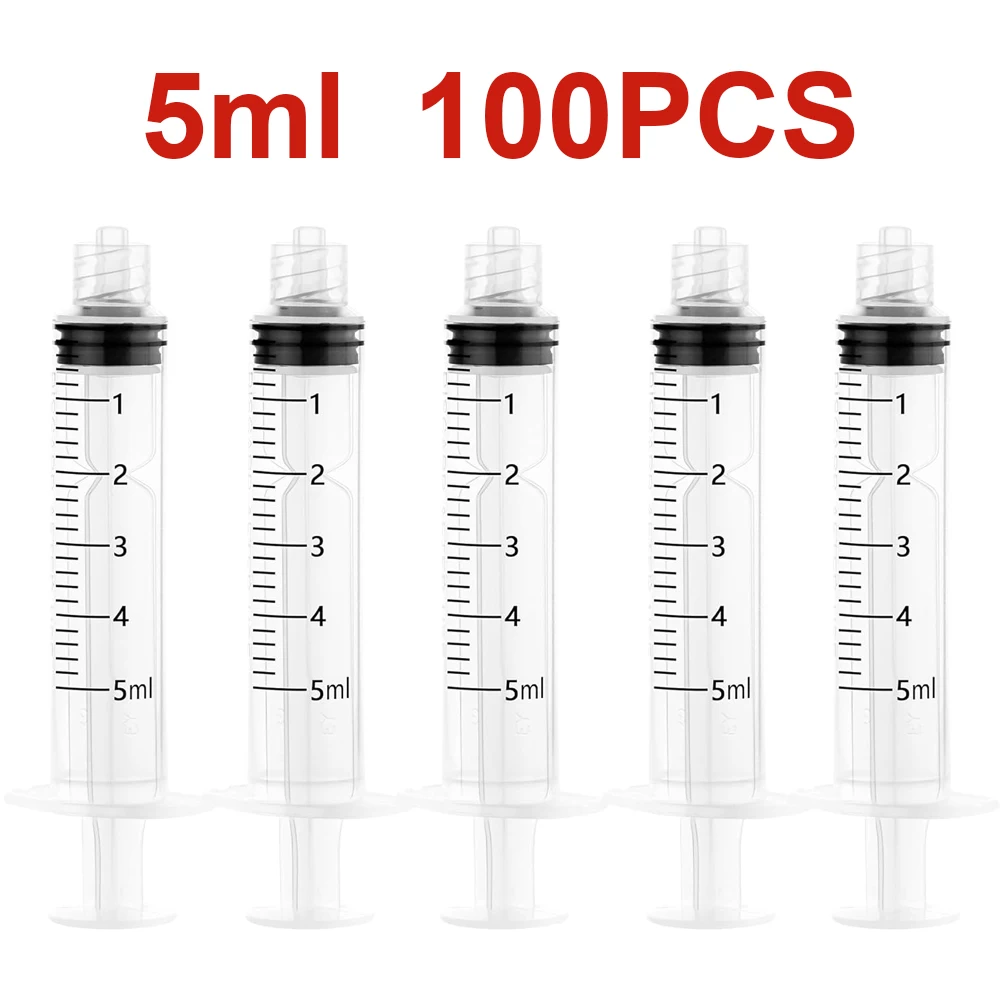 

100Pcs 5ml Disposable Sterile Luer Lock Syringe, Individually Wrapped Plastic Syringe for Lab Liquid Measurement