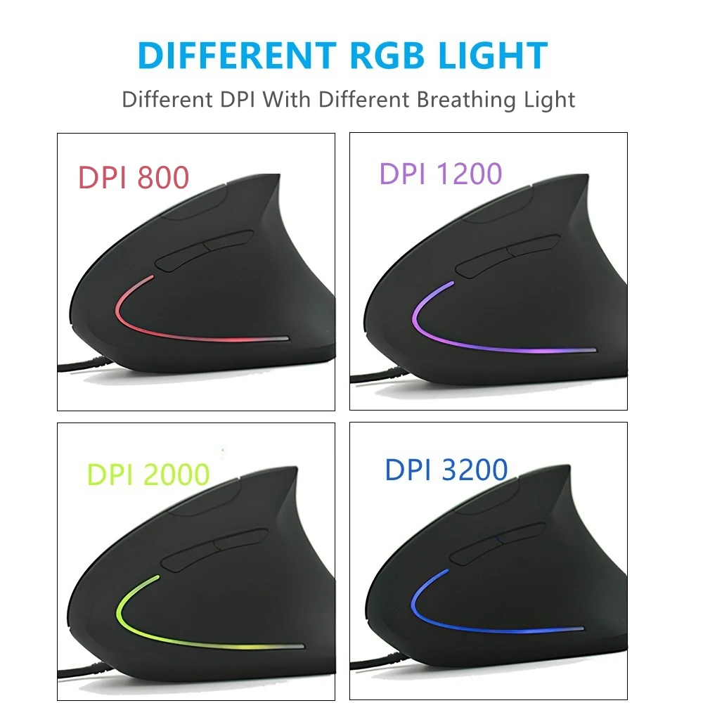 Mouse verticale ergonomico USB Plug cablato destro Mouse da gioco per Computer Mouse ottico da 1.8m di lunghezza del Mouse ottico per PC portatile