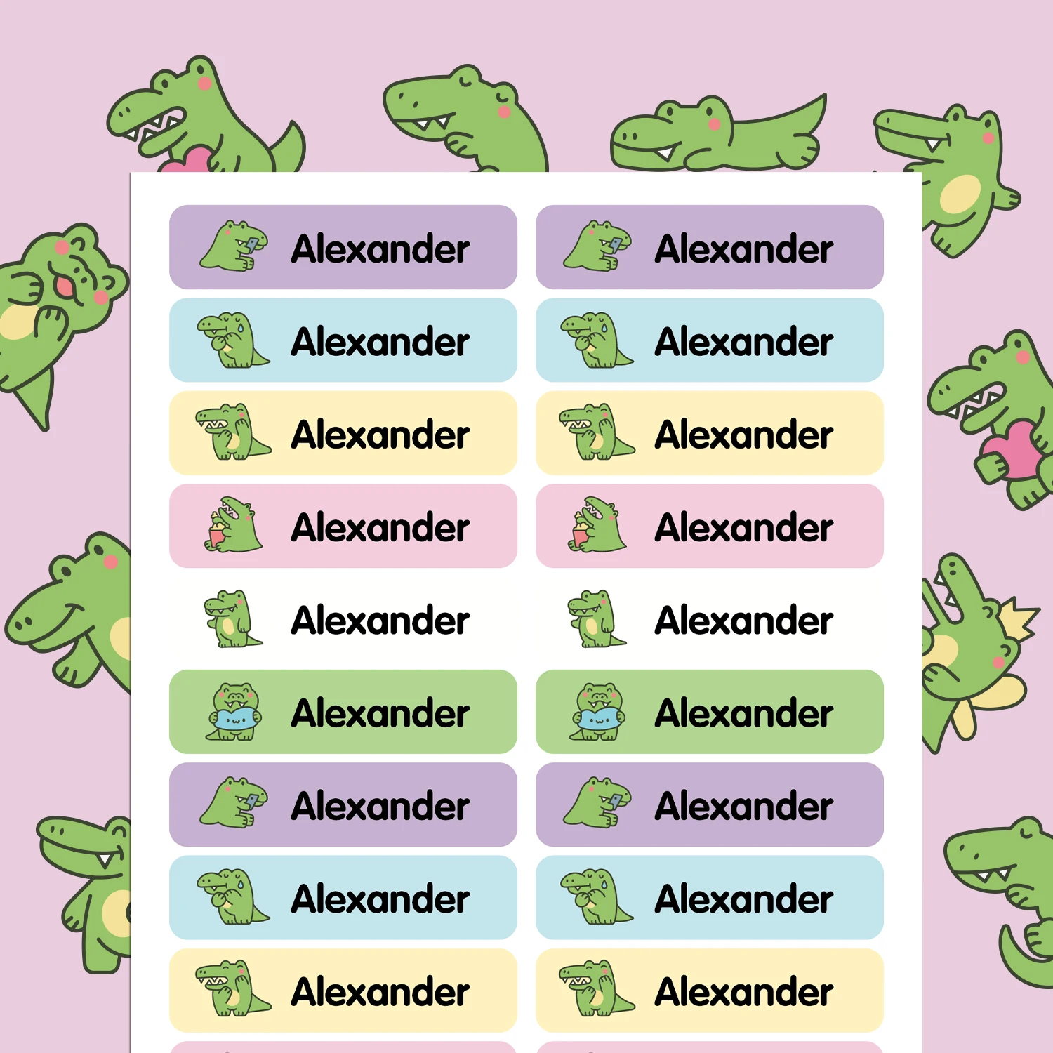 42/126/168pcs Cartoon dinosaur Customizable Tag Customized Label Custom Patches For Office Supplies, Water Bottle Stickers