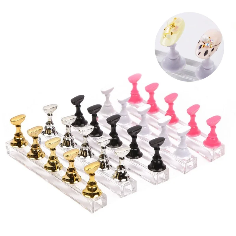 Support de pratique pour faux ongles, base en cristal, présentoir pour salon d'art, bricolage et pratique, outils d'art des ongles, ensemble de 5 pièces