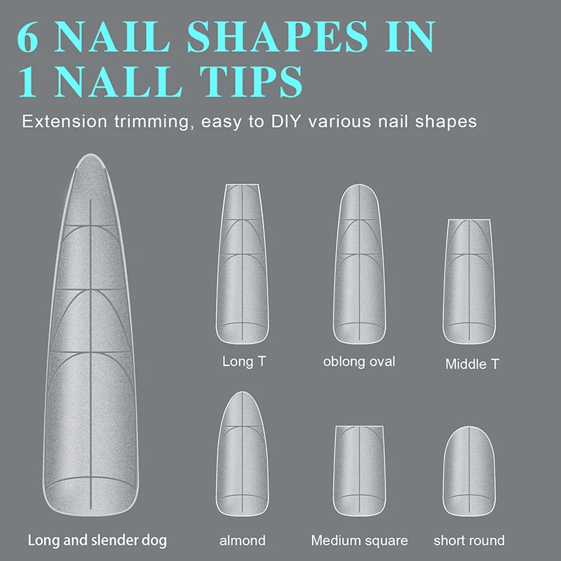 240 Stück trapezförmige lange, matte, weiche Gel-Nagelspitzen, spurlos, mit Hilfslinien, multifunktional, vollständige Abdeckung, künstlicher Nagel zur Verlängerung