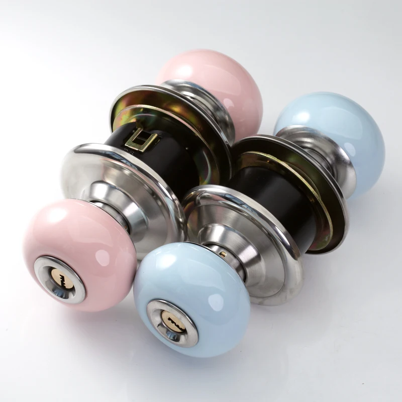 Pink light blue candy macaron color stainless steel cover ceramic door lock interior  bedroom bathroom