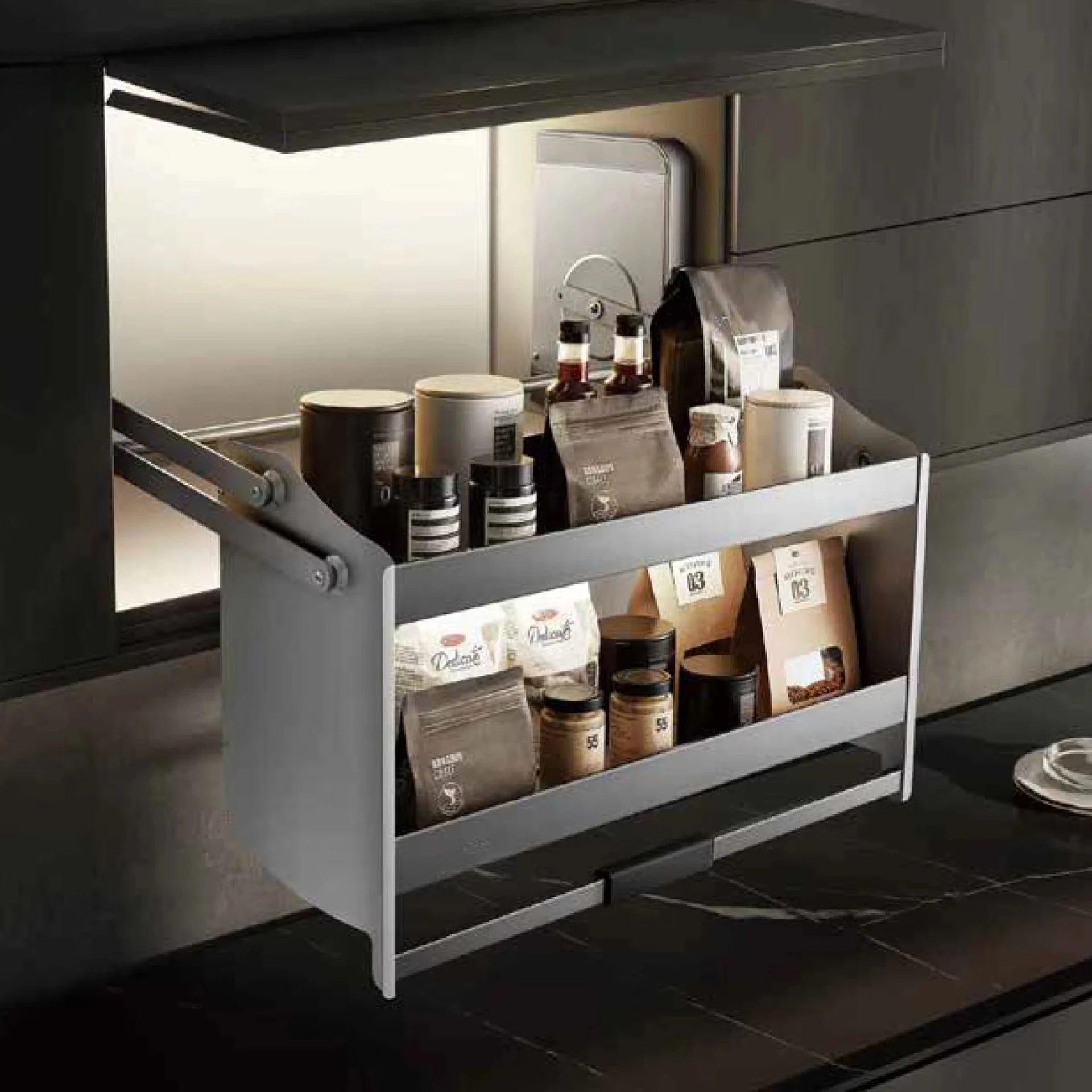 Hidden Storage Pull Down Spice Rack Organizer Dropdown Cabinet Lift up Basket System for Kitchen Cabinets