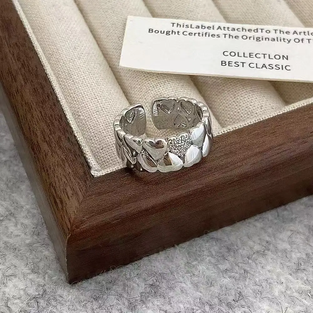 

Mid-century Double-layered Heart Ring for Women Ele Staable Design Versatile Faion Jewelry Copper Alloy