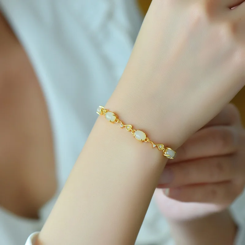 

Copper Inlaid Hetian Jade Fashion Exquisite Bracelet Women