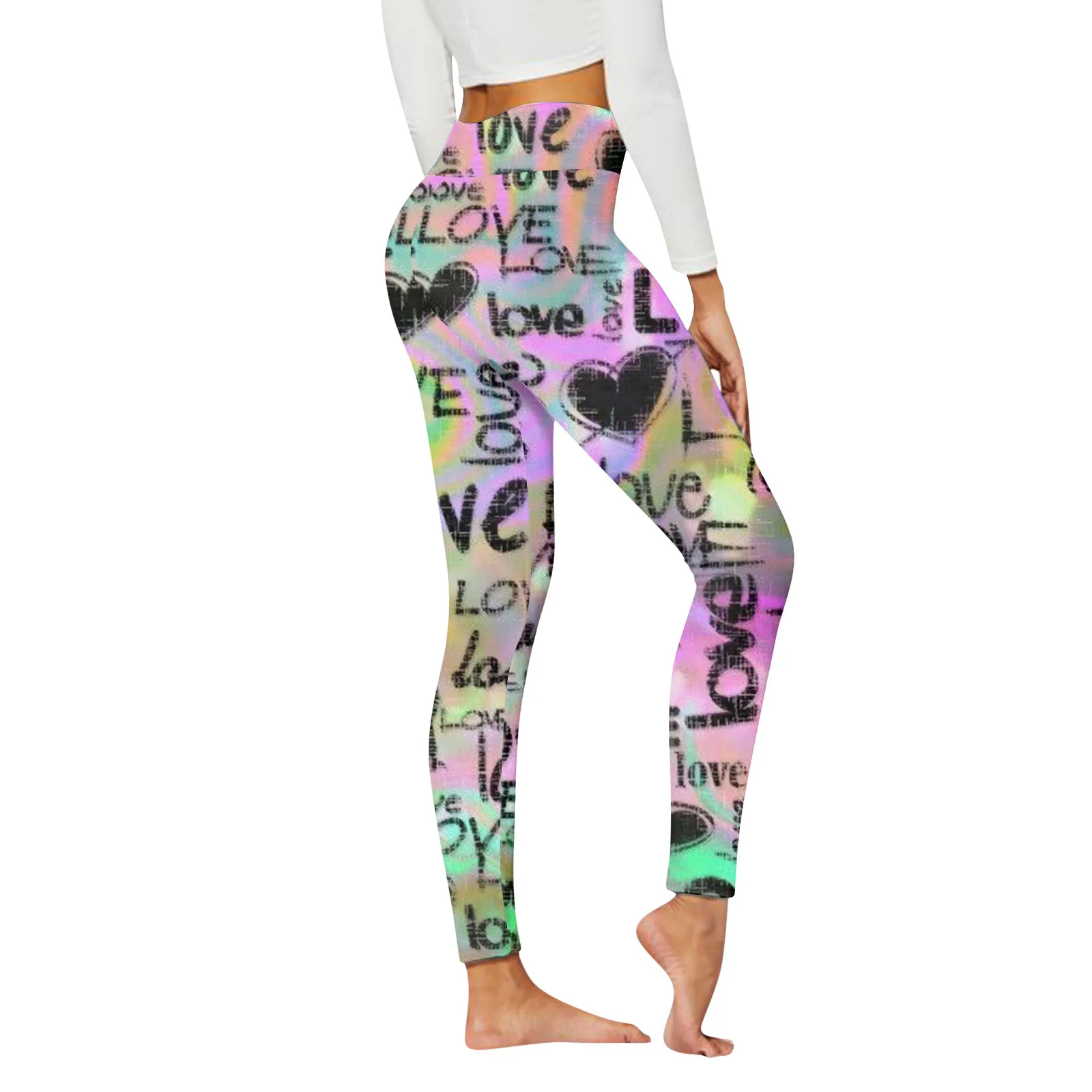 

Heart Print Leggings Ladies Push Up Elastic High Waist Sports Pants Spring Summer Slim Workout Trousers Valentine Day Leggins