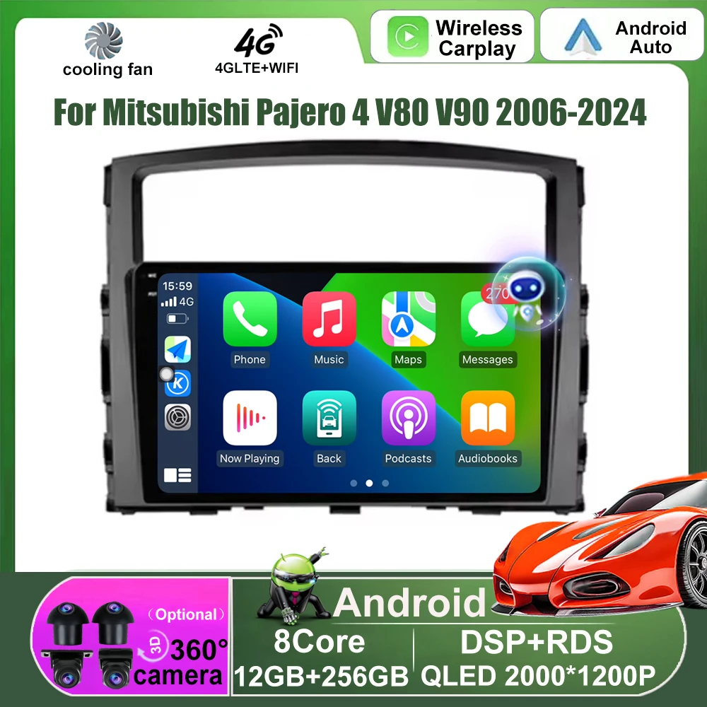 

Wireless Carplay For Mitsubishi Pajero 4 V80 V90 2006-2024 Android Auto Car Radio Multimedia Player GPS Navigation Head Unit 9''