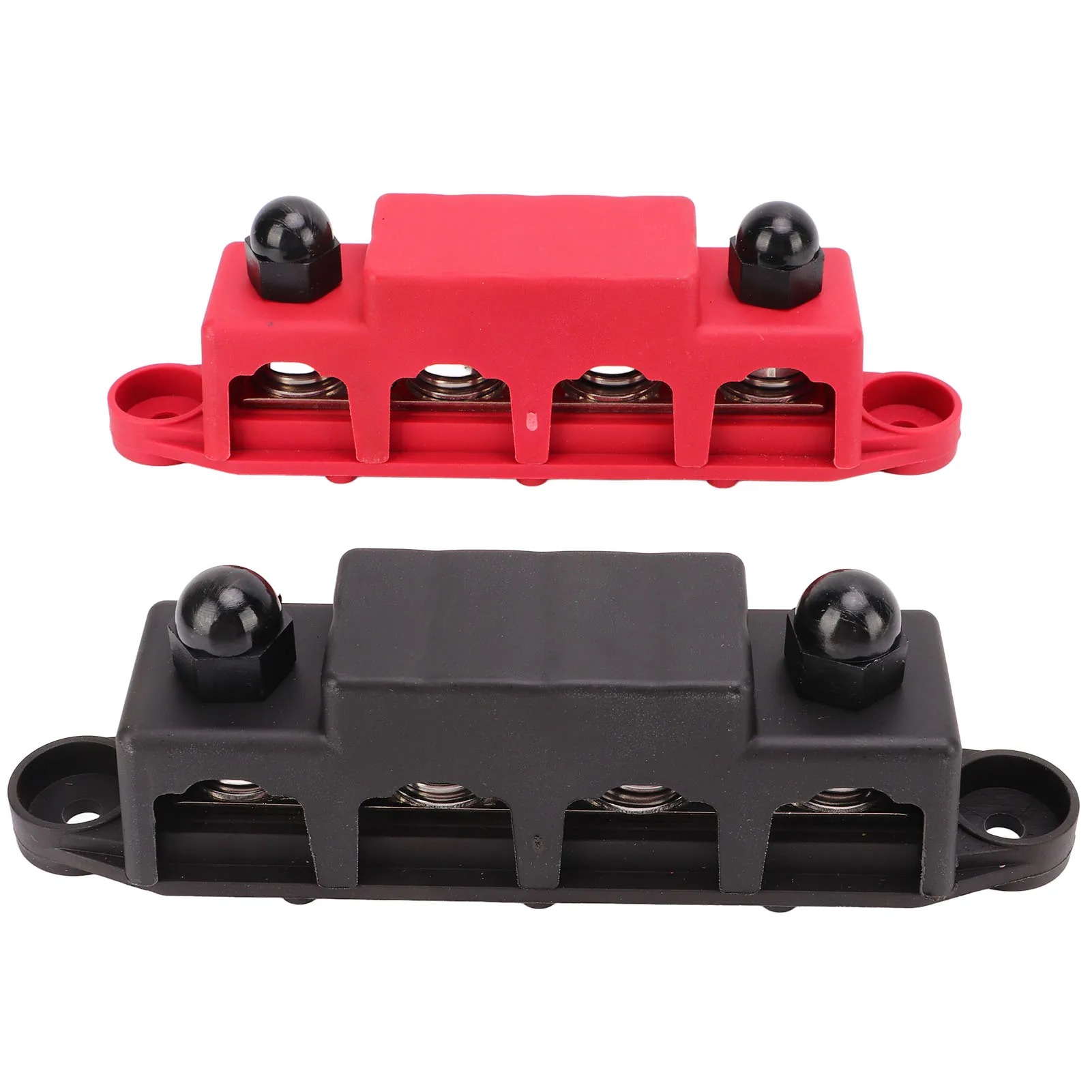 4 Stud Power Distribution Block - Busbar with Cover for RV Ship High Current Terminal Stud Red+Black (5/16