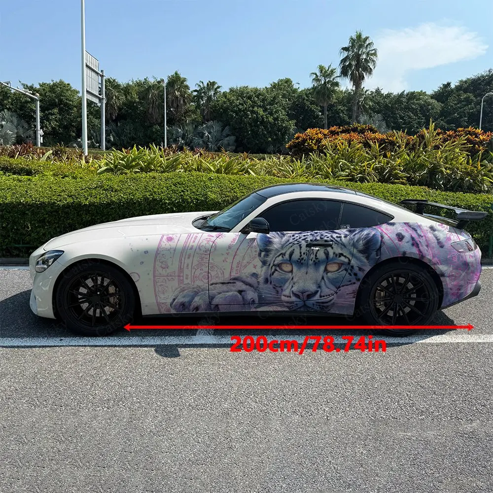 2pcs Pink Purple Star Leopard Car Side Wraps, Self-Adhesive PVC Waterproof & Scratch-Resistant Stickers, Car Accessory Gift