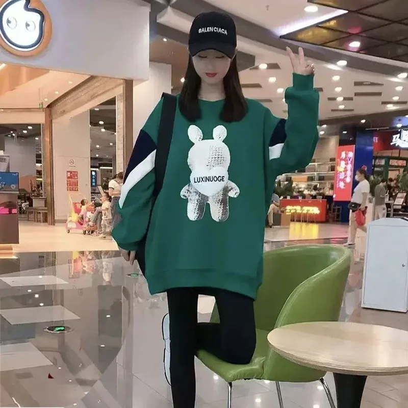 Fashion Spliced Printed Loose Cartoon Sweatshirts Female Clothing 2023 Autumn Winter Oversized Casual Tops Korean Sweatshirts