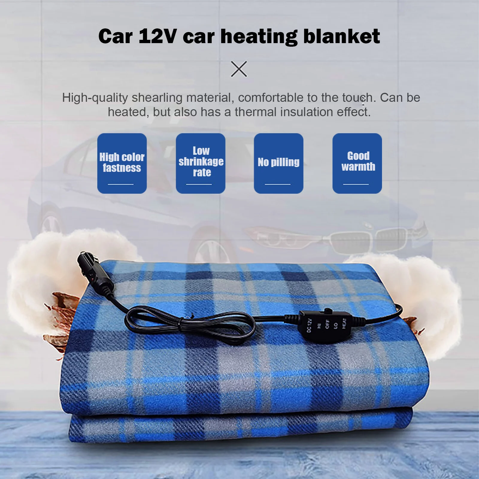 Car Heating Blanket 12V Heated Cigarette Plug Constant Temperature Heating Pad 2-Speed Switchable Heater Mat for Vehicle Camping