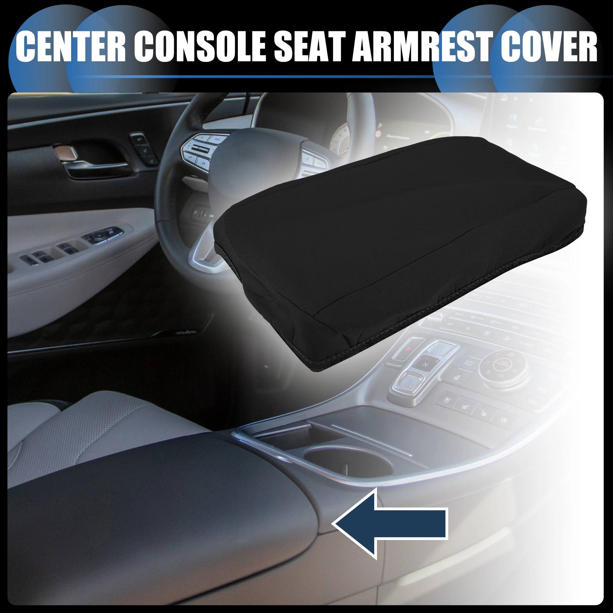 UXCELL Armrest Protector Cover Pad for Hyundai Santa Fe 19-20 Neoprene Fabric Black