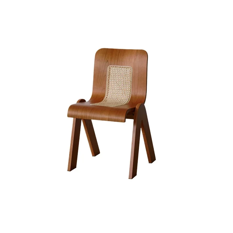 

Medieval rattan dining chair solid wood backrest chair creative ins household small apartment