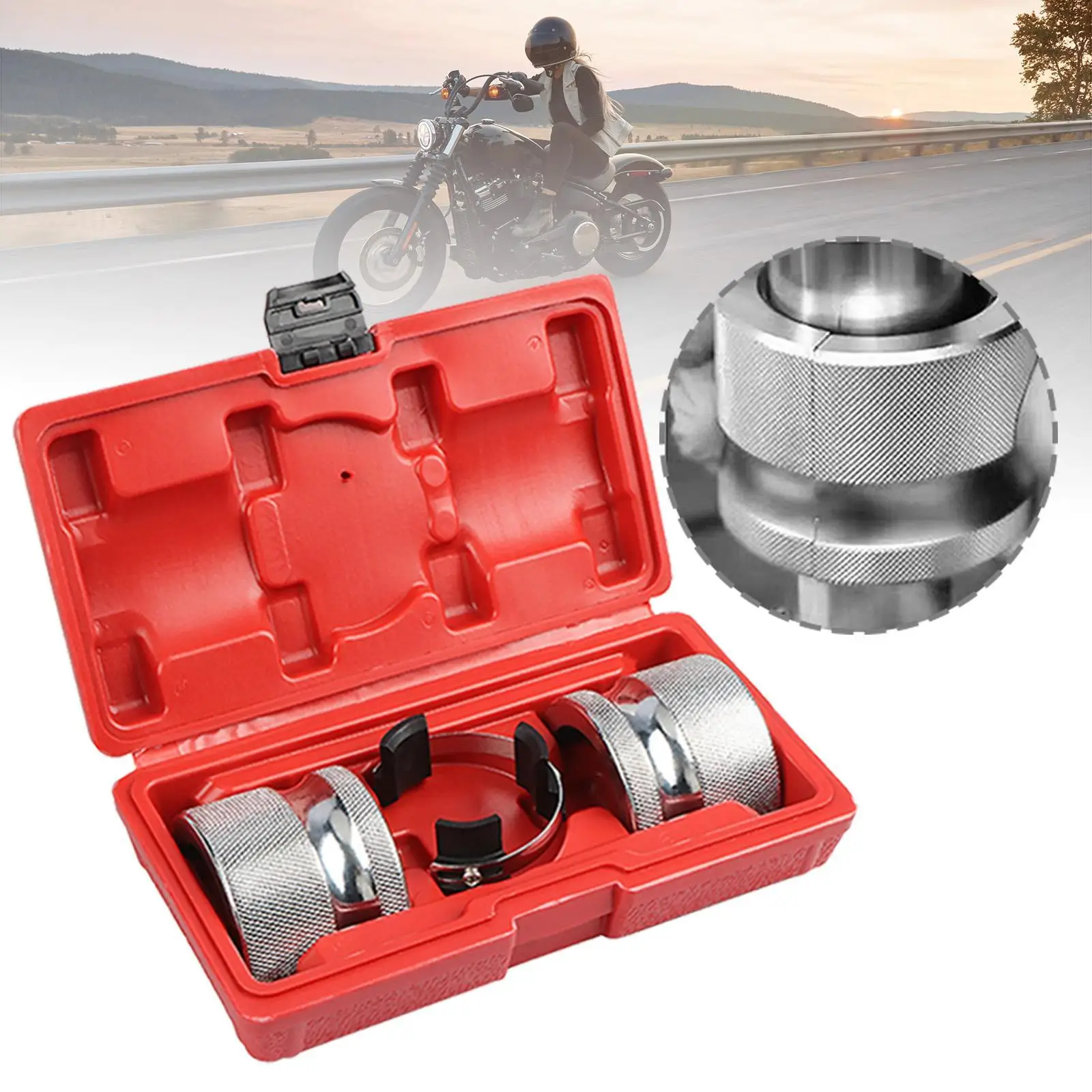 

Motorcycle Front Fork Oil Seal Drive Tool with Case Components Adjustable Easy to Install for 39-50mm Seal Replacement Tool