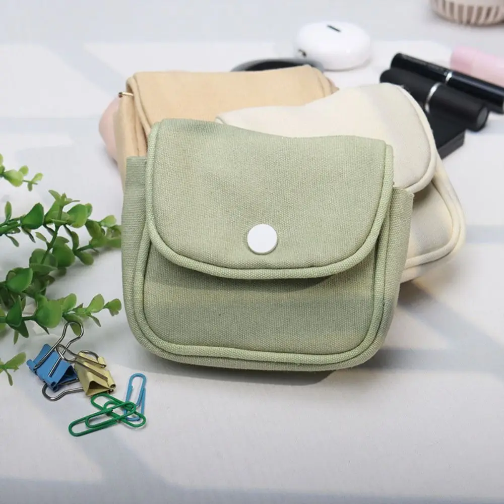 Canvas Mini Portable Coin Purse Solid Color Card Organizer Student Simplicity Wallet Headphone Bag Lightweight