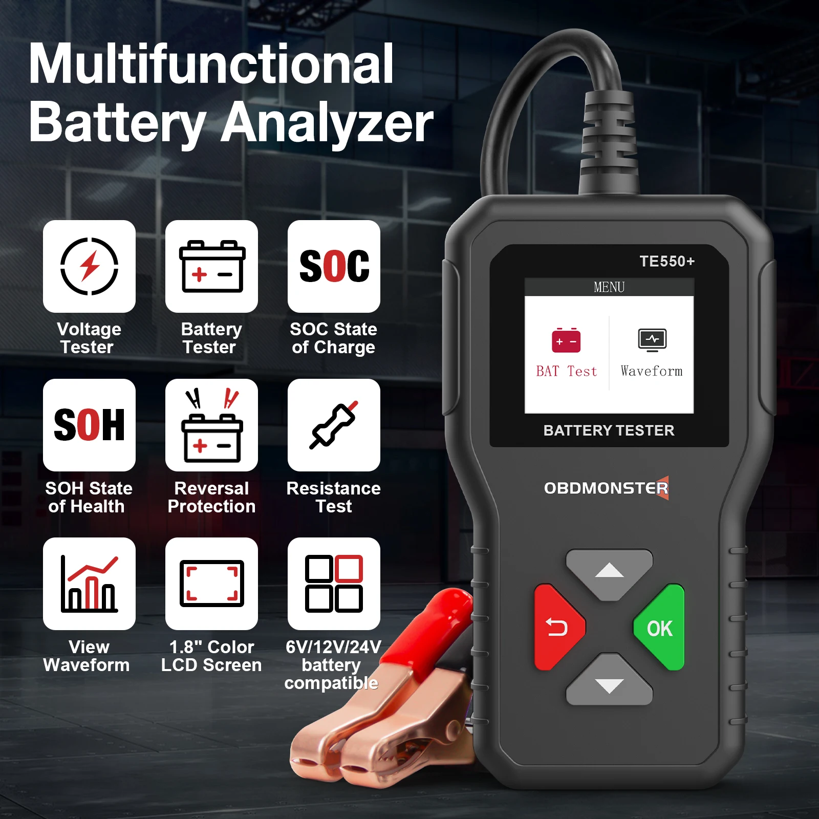 Car Battery Tester 6V 12V 24V,100-2000 CCA Auto Battery Analyzer Charging Cranking System Tester with Color LCD for Cars Trucks