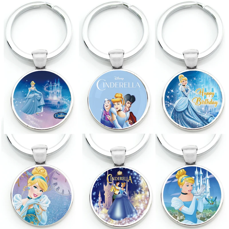 Mental Keychain Keyring Disney Princess Alice Snow White Belle Cinderella Dress Key Ring Pendant Badge For Fans Gifts Cosplay