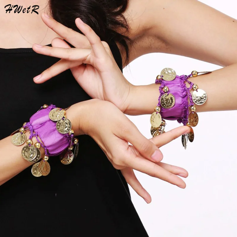 1Pcs Belly Dance Metal Coin Bracelets Belly Dancing Wrist Ankle Cuffs Bracelets Chiffon Gold Coin Belly Dance Accessories