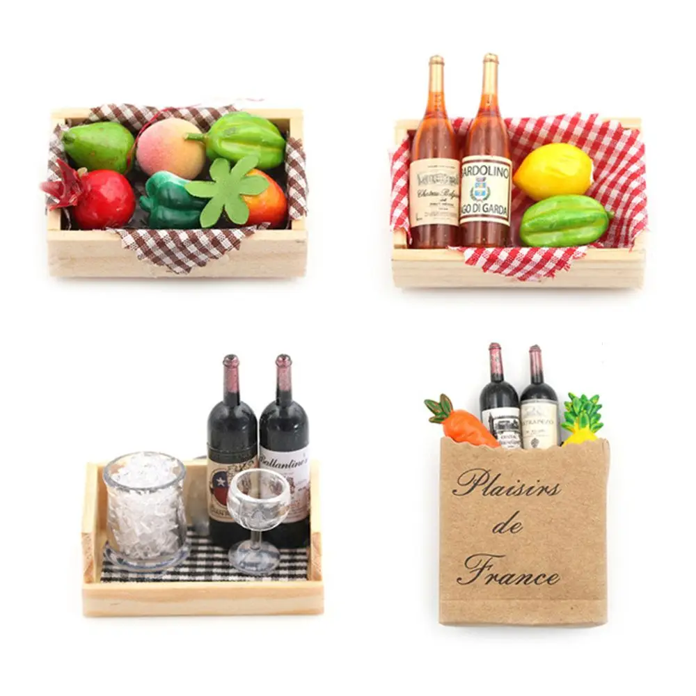 1 set Kids gift Scene Model Refrigerator Magnet miniature fruit Box Mini wine bottles Beer Grocery