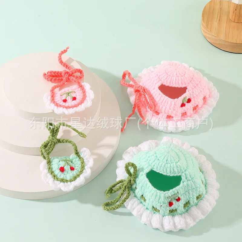 Nueva generación de ropa de bebé tejida labubu de 1, 2, y 3, conjunto de babero y manta, ropa de muñeca de ganchillo DIY, ropa cambiable