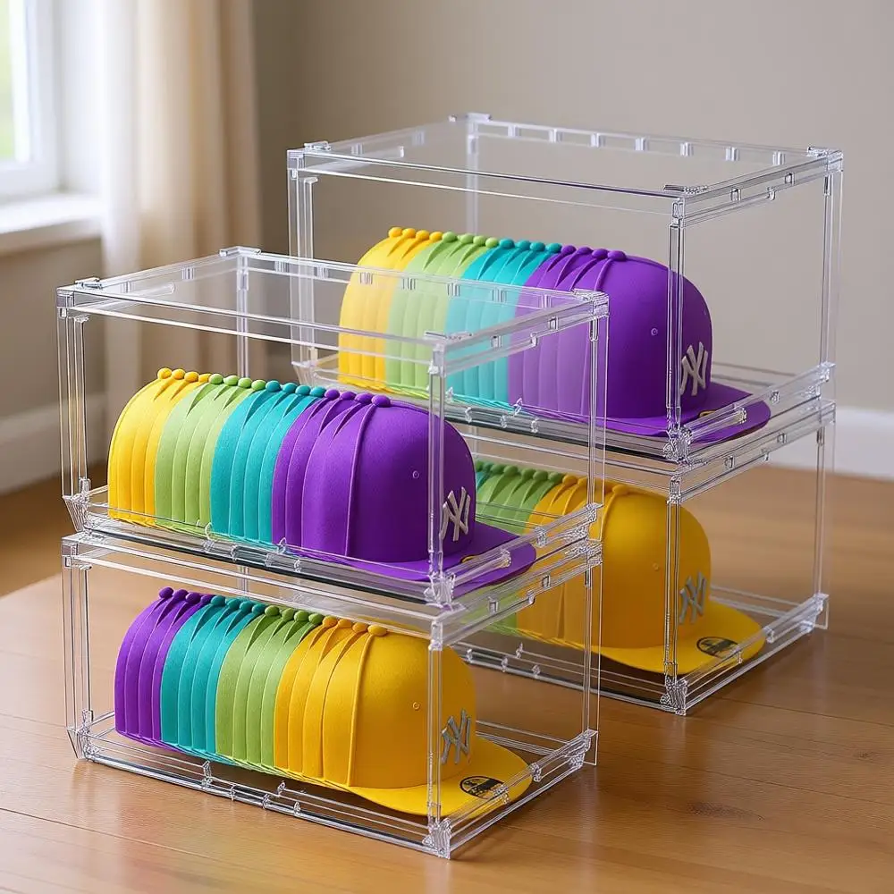 

Прозрачный органайзер для головных уборов с выдвижной дверцей, вмещает по 20 бейсболок