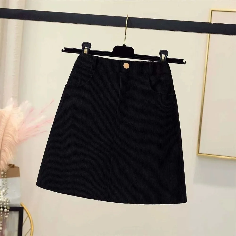 

Fashion High Waist Women Corduroy Skirt Spicy Girl Style Large Size A-line Short Skirt Autumn Winter Velvet Slim Fit Skirt Party