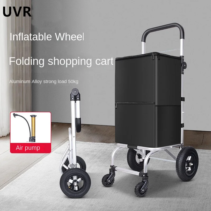 UVR New Handcart Portable Supermarket Shopping Cart Household Grocery Cart with Wheels Rolling Outdoor Camping Small Trailer