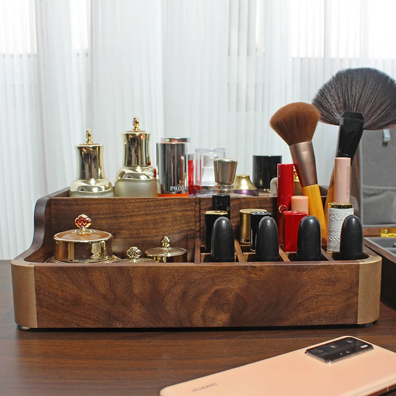 Black Walnut Cosmetic Storage Box Large Capacity Classified Storage Skin Care Products Lipstick Eye-shadow Organization Racks