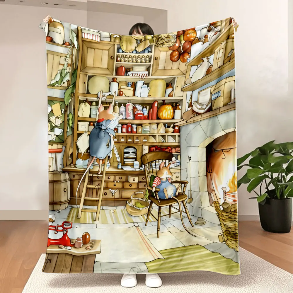 Skurrile Mäuse in rustikaler Küche, bedruckte Überwurfdecke – weich und gemütlich für gemütliche Cabin Vibes, perfekt für Schlafzimmer, Wohnzimmer oder a