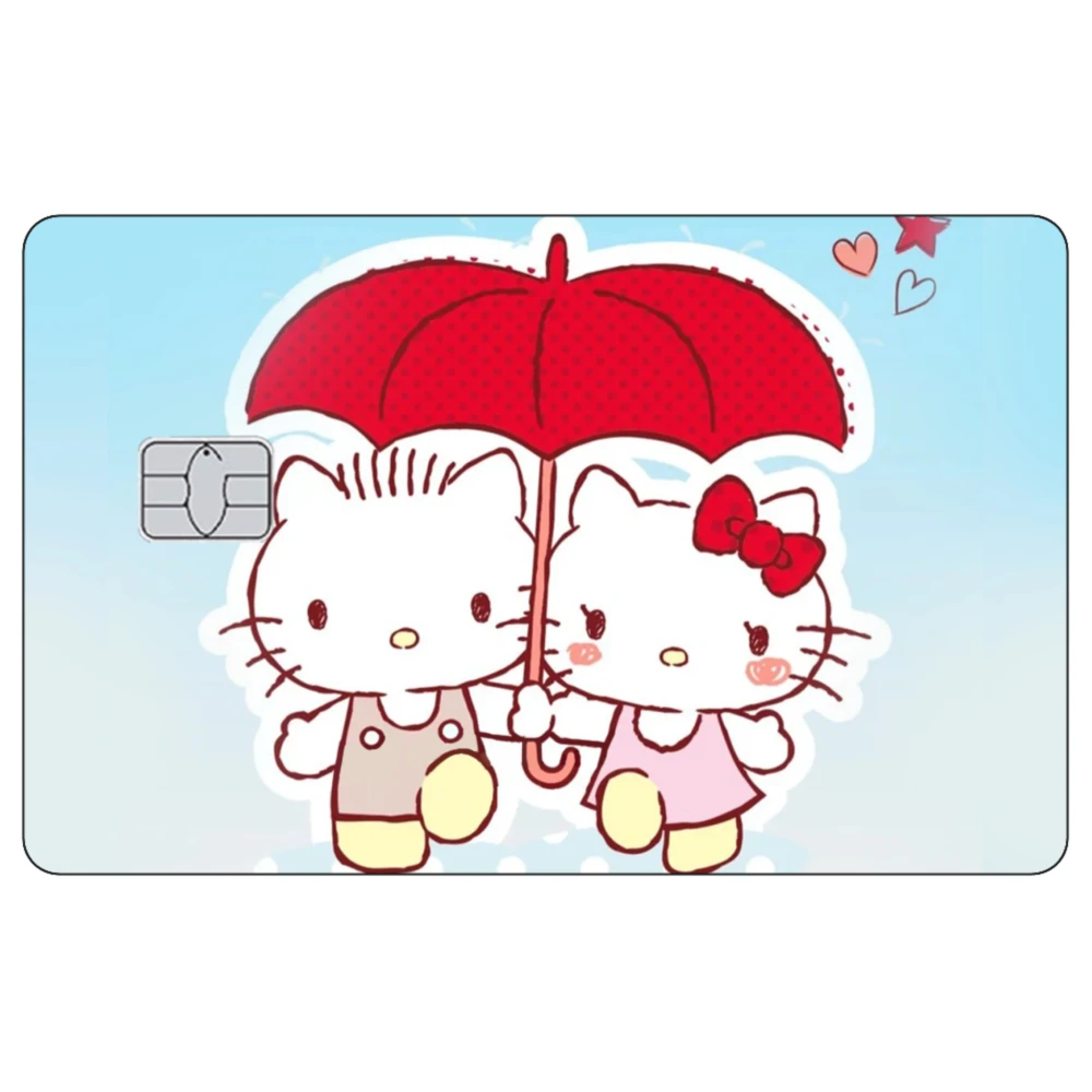 ملصقات لطيفة لبطاقة الائتمان للزوجين من الجلد كيتي غير اللامع لبطاقة البنك VISA JCB Mastercard وغيرها من بطاقات IC وديكورات مضادة للخدش