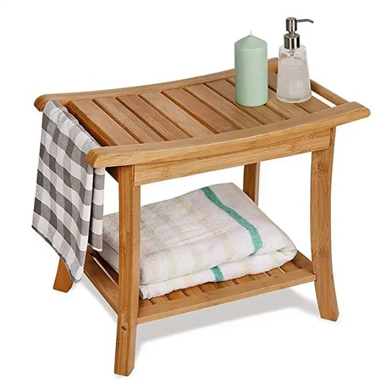 

Thickened Shower Bench Bathroom Stool Double Layer Bamboo Toilet Foot Rest Multi-functional Step Tools Shower Bench